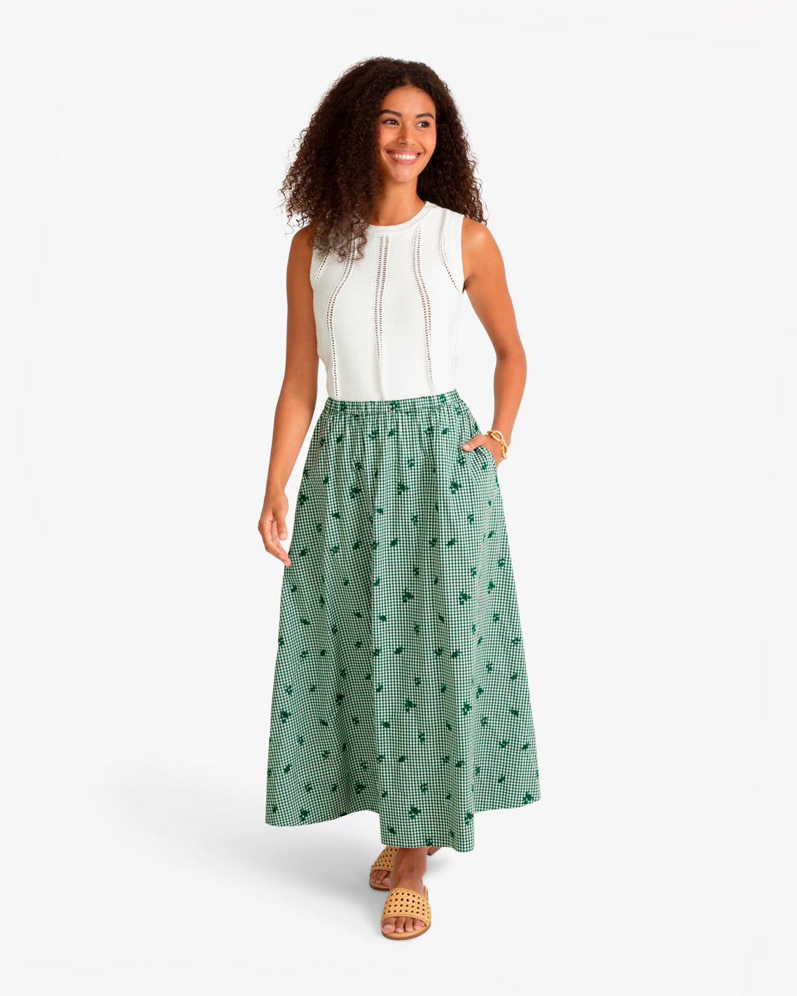 Midi Skirt in Green Gingham
