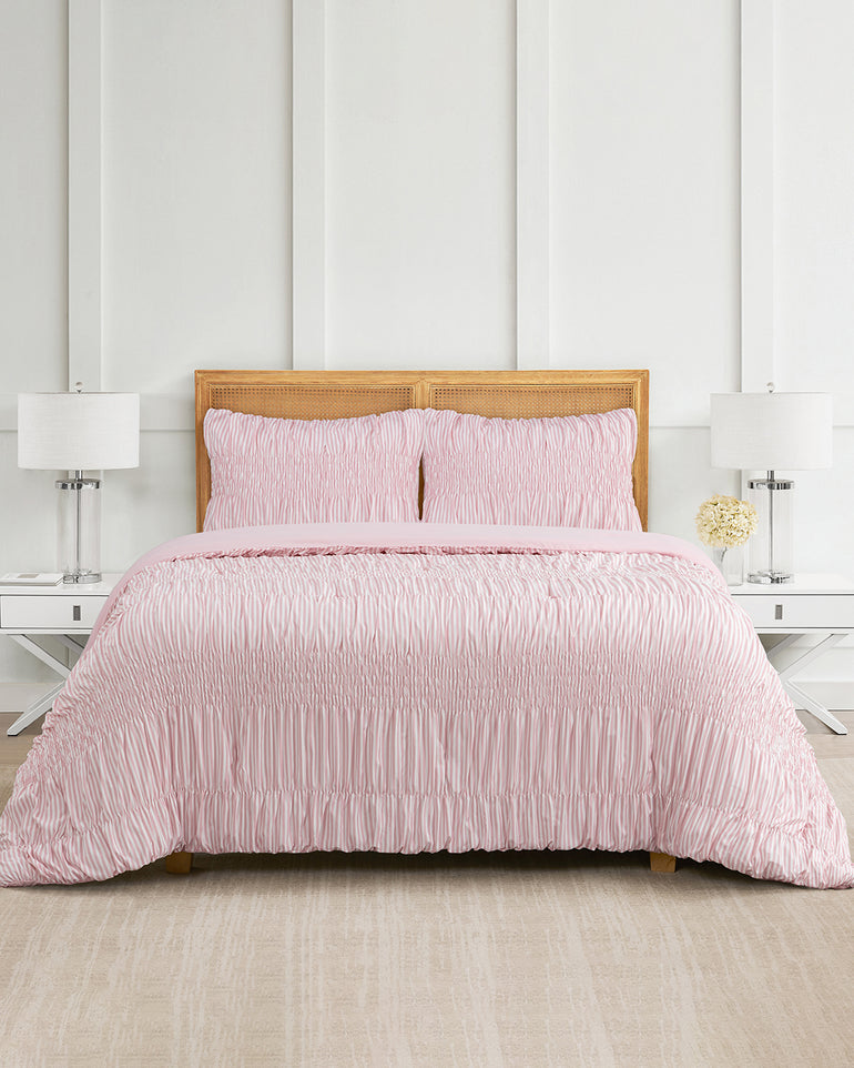 Kara Pinstripe Pink Comforter Set