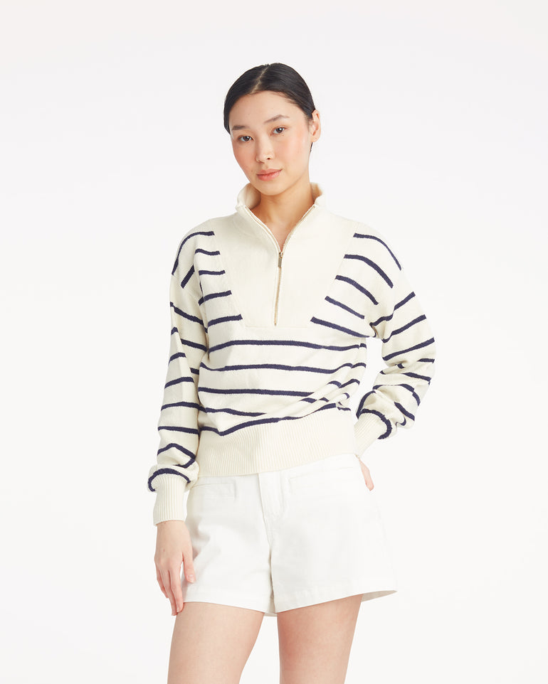 Quarter Zip Sweater in Mariner Stripe