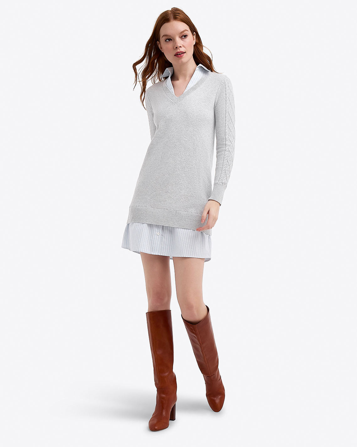 Collared Combo Sweaterdress | Color - Grey / L | Draper James Collared Combo Sweaterdress | Color - Grey / L | Draper James