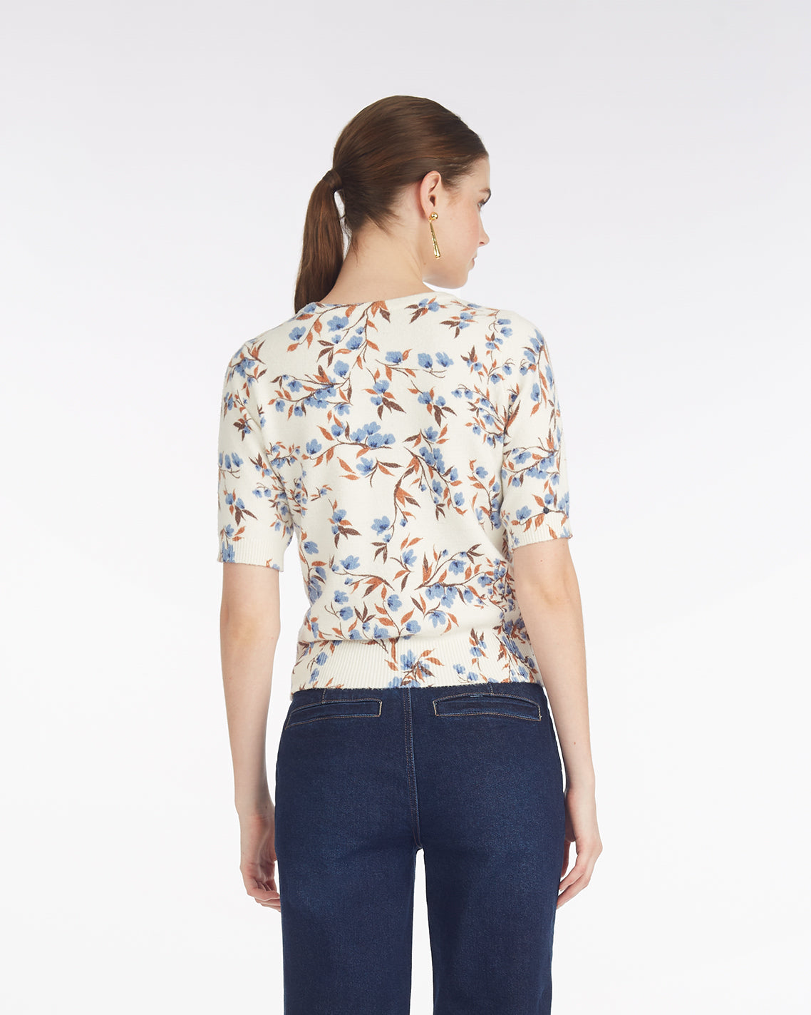 Short-Sleeve Floral Sweater