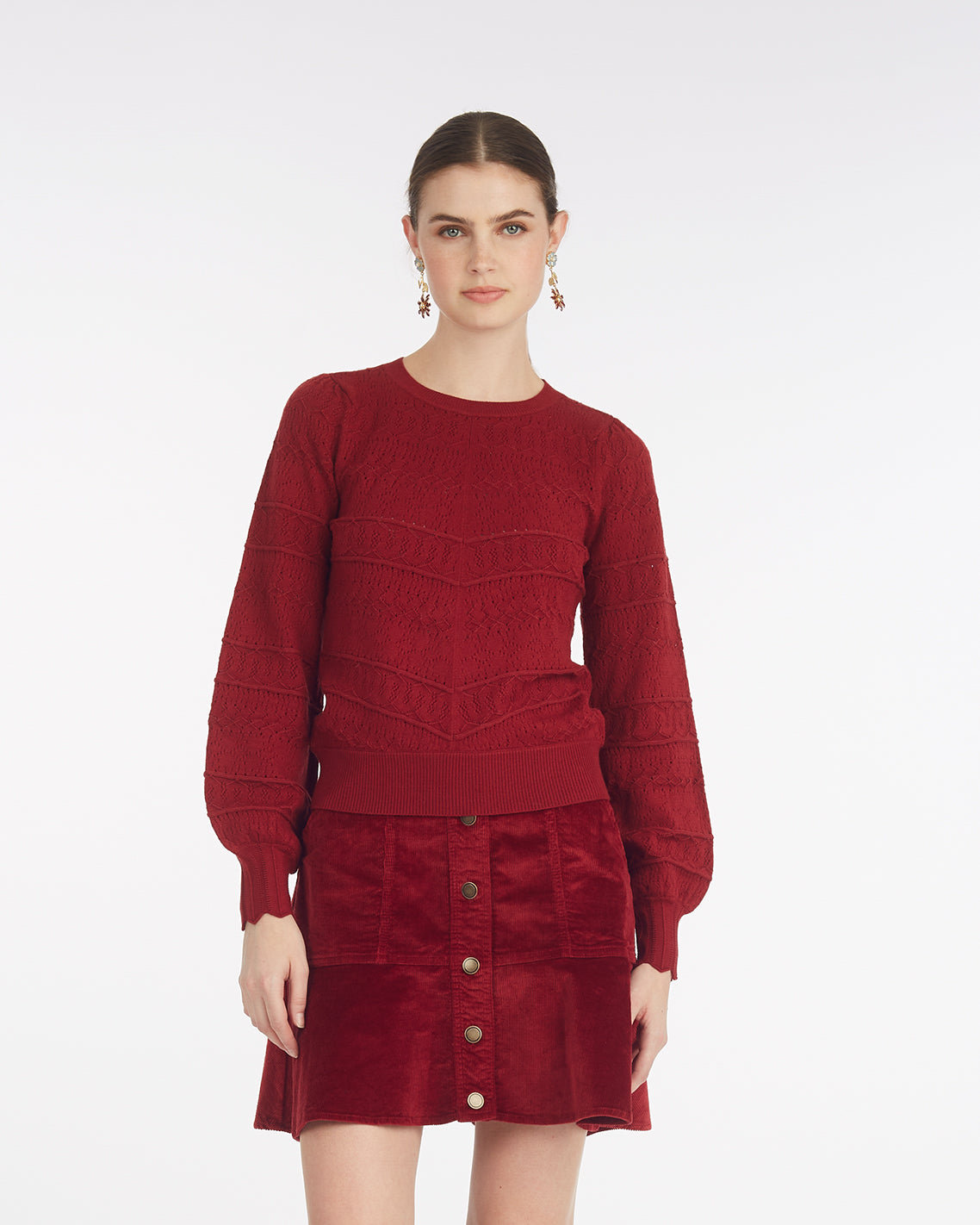 Long-Sleeve Pointelle Sweater