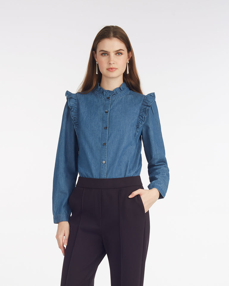 Connie Long Sleeve Top in Chambray