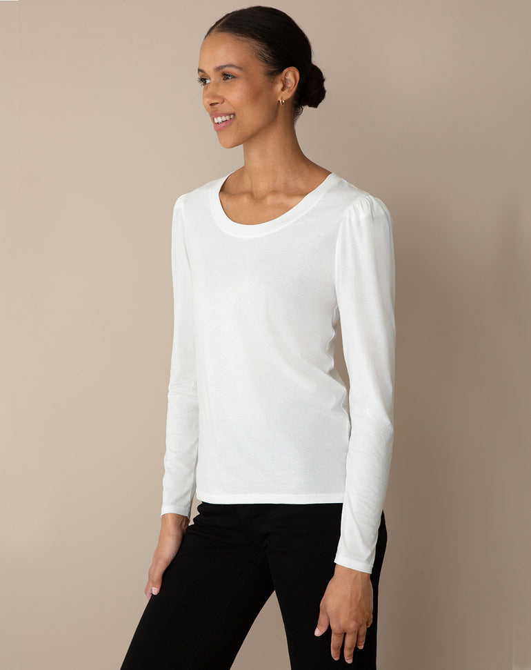 Long-Sleeve Easy Knit Top in White