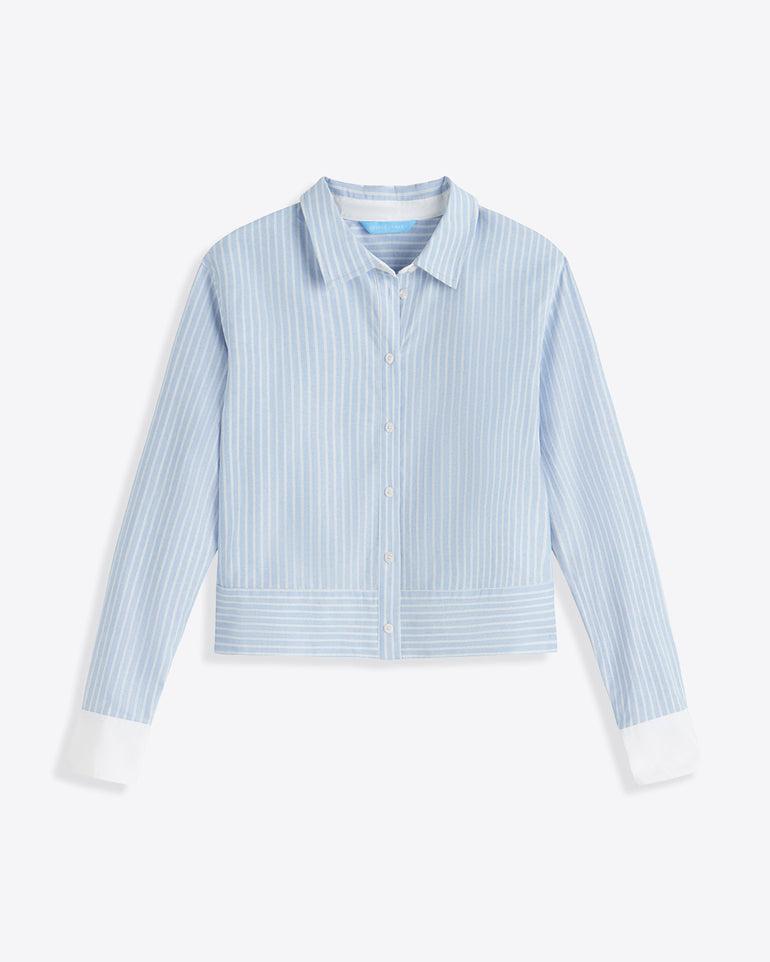 Long Sleeve Cropped Button Down in Oxford Shirting