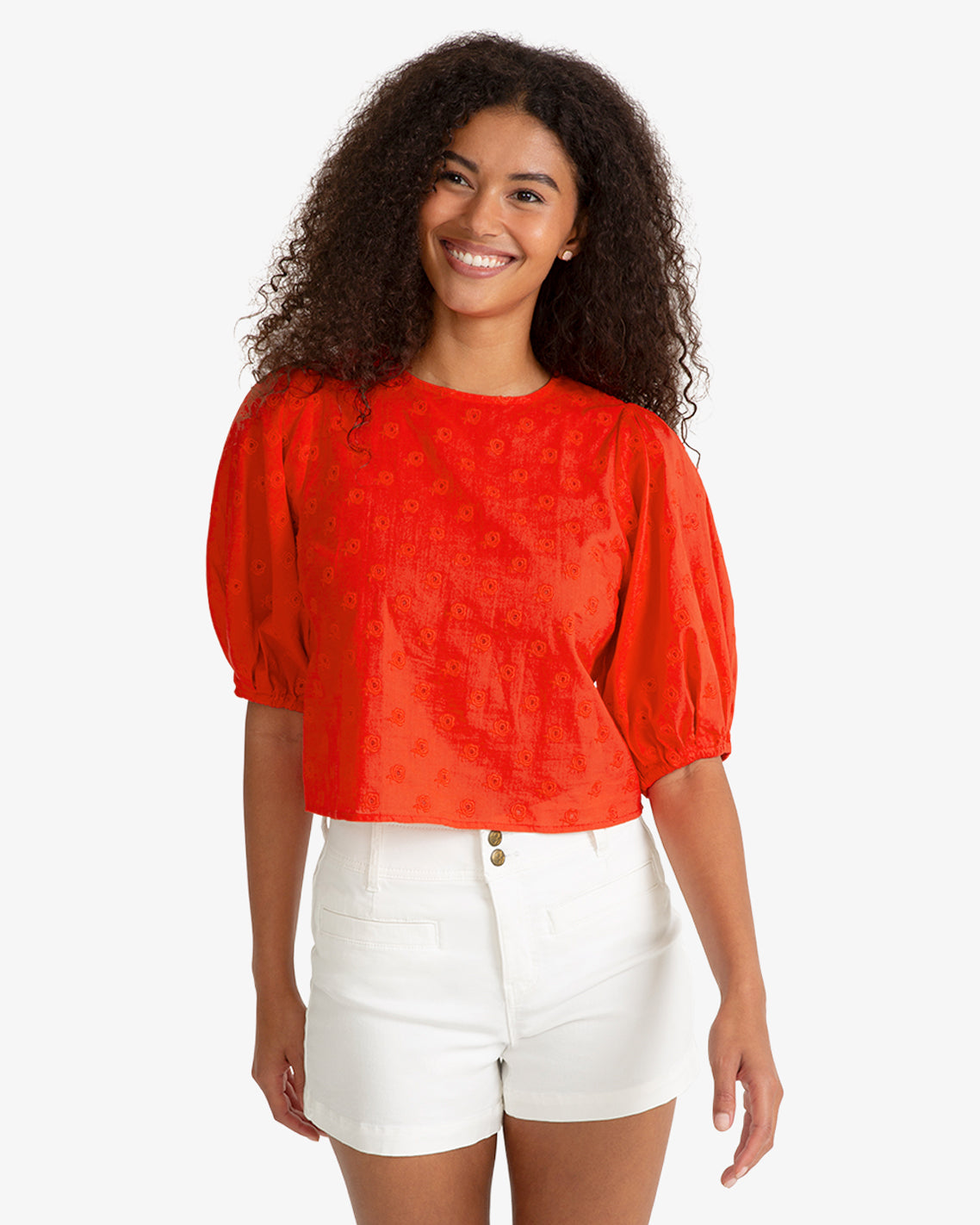 Short Sleeve Top in Embroidered Flower