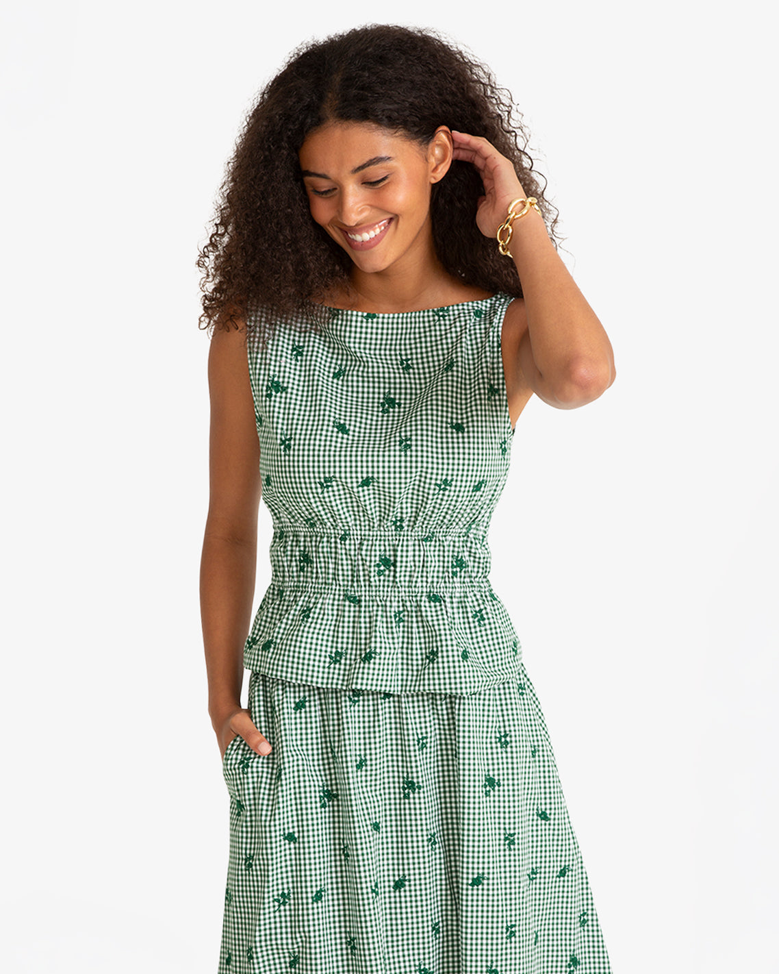Sleeveless Top in Green Gingham