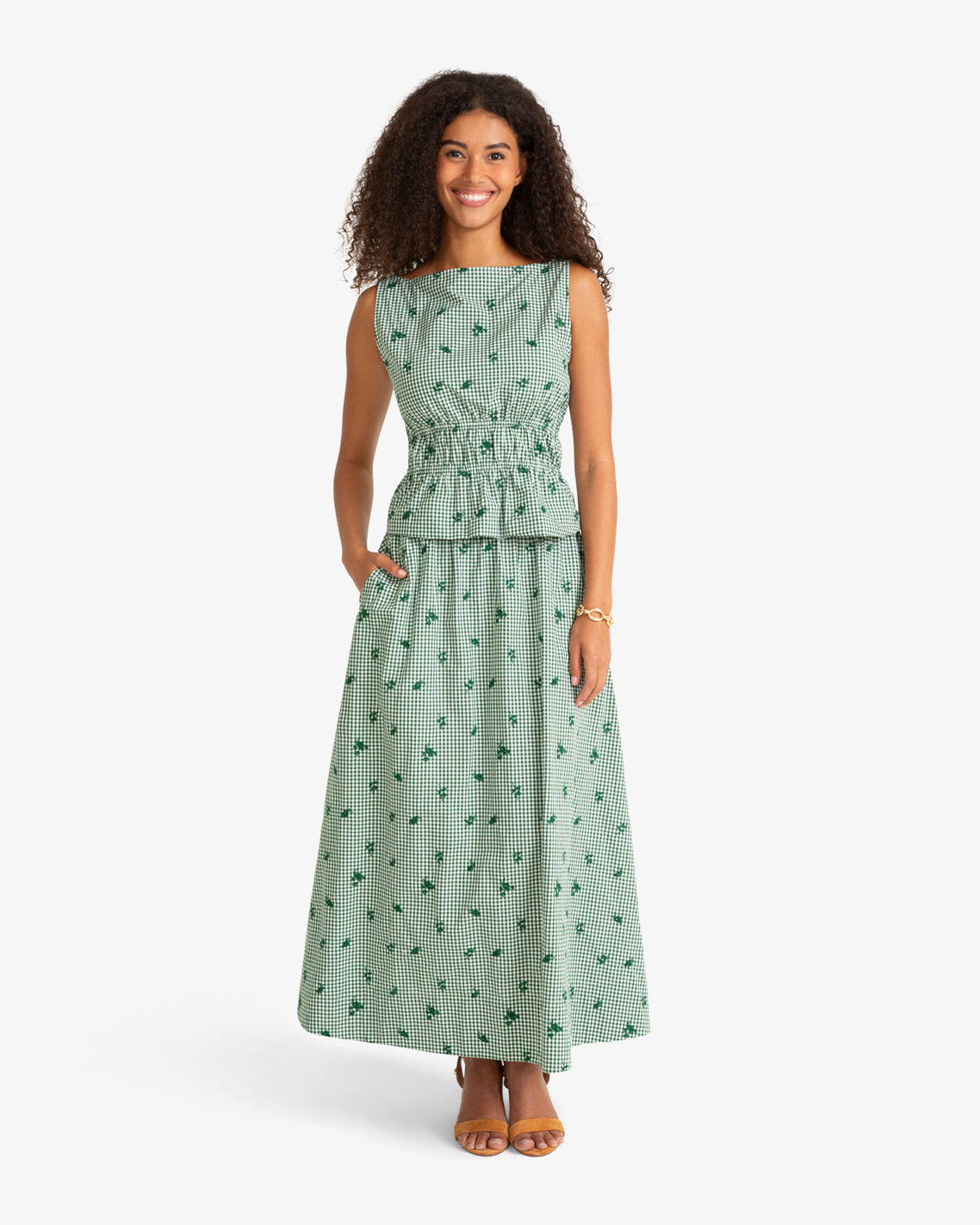 Sleeveless Top in Green Gingham
