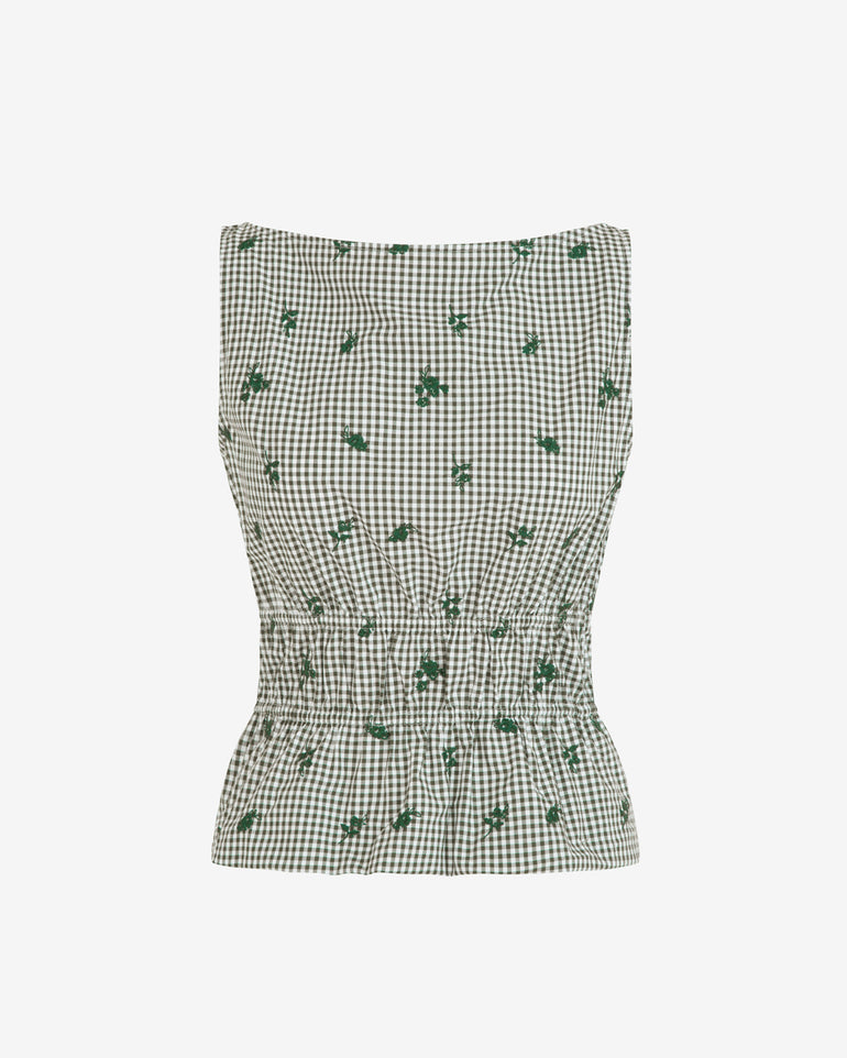 Sleeveless Top in Green Gingham