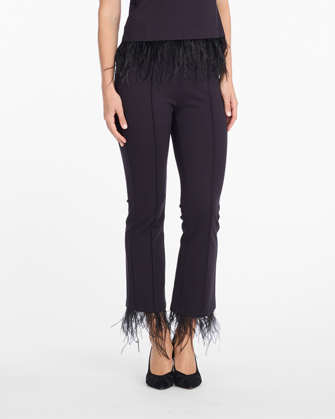 Trousers with Feather Trim