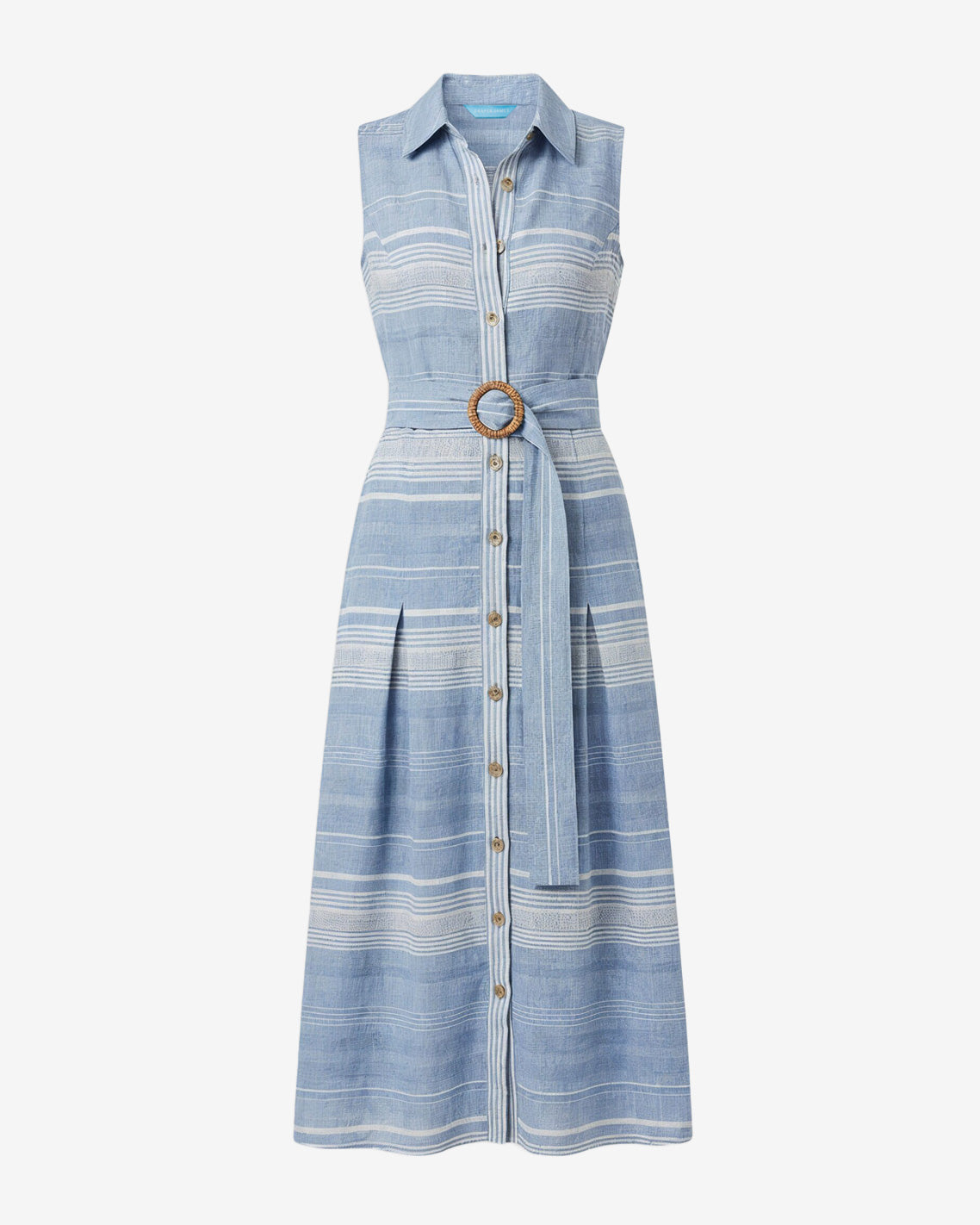Vera Sleeveless Midi Dress in Stripe | Color - Blue Multi / 14