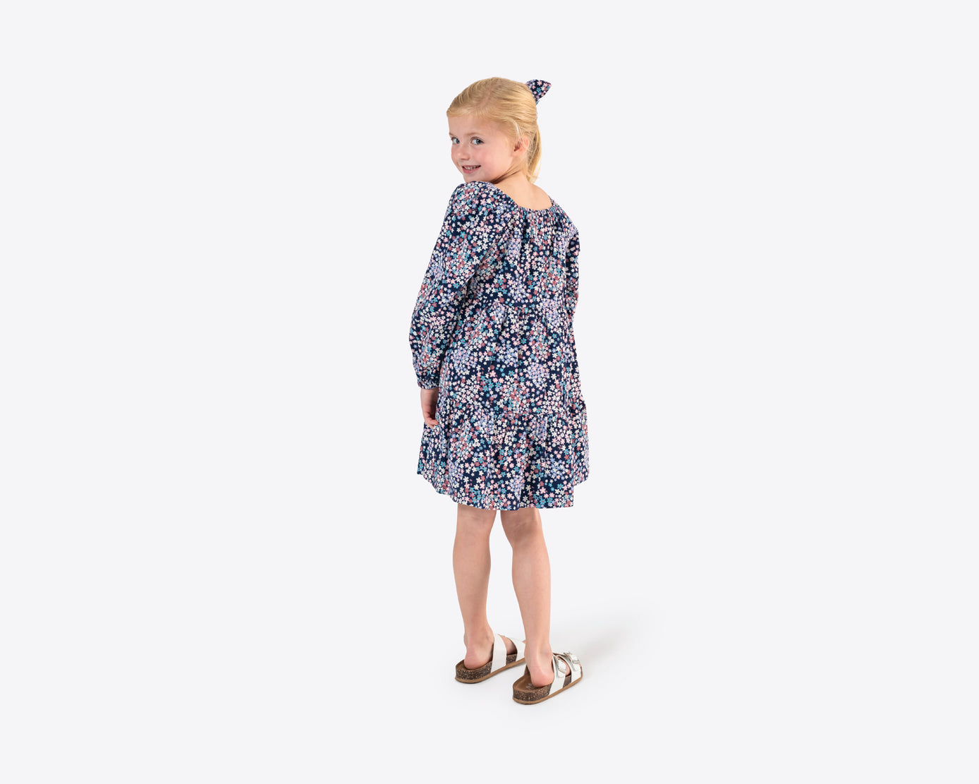 Girl's Cord Printed Dress and Scrunchie Set