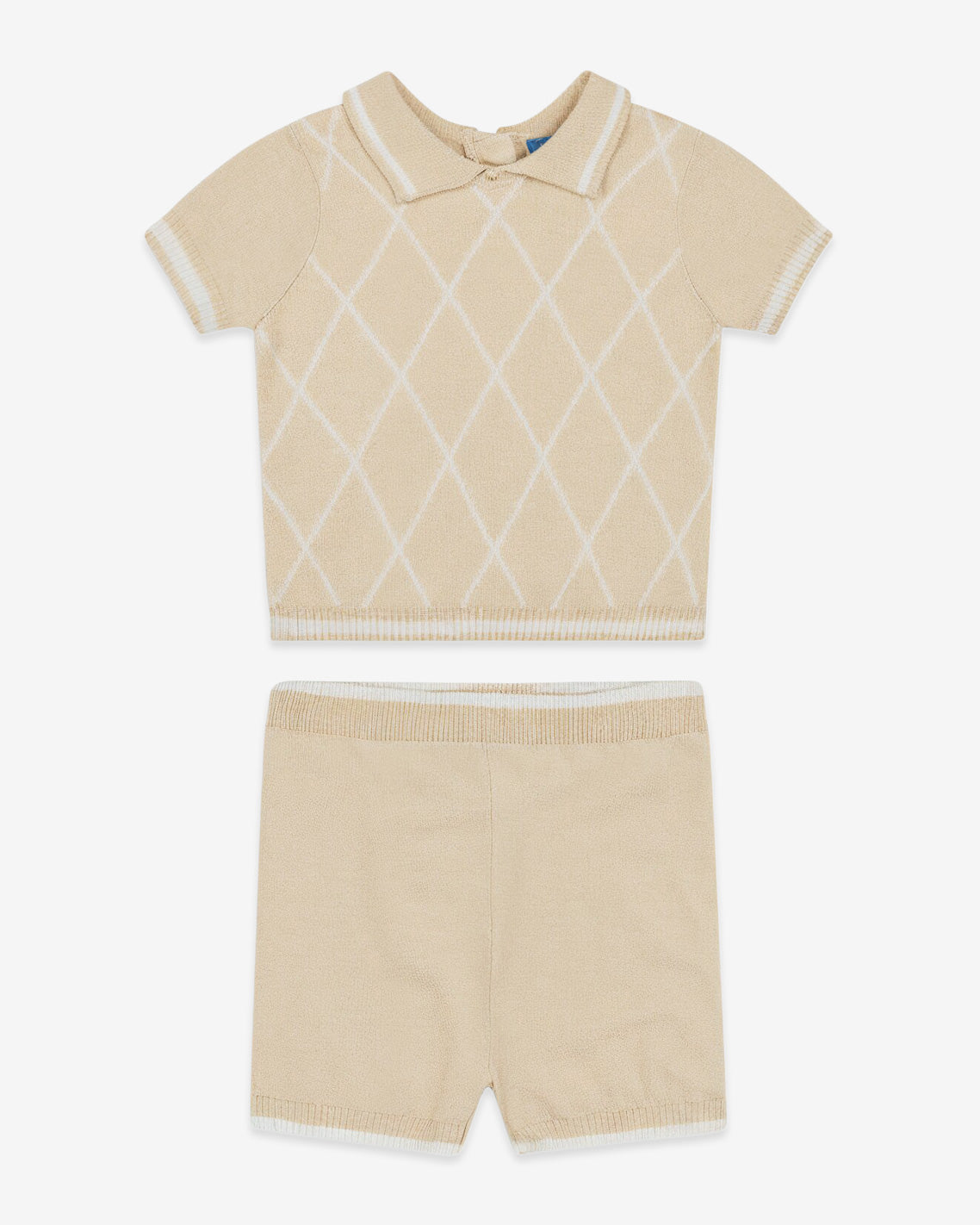 Argyle Polo Sweater Short Set in Beige