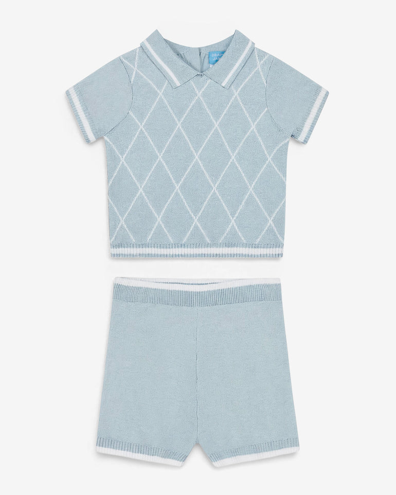 Argyle Polo Sweater Short Set in Blue