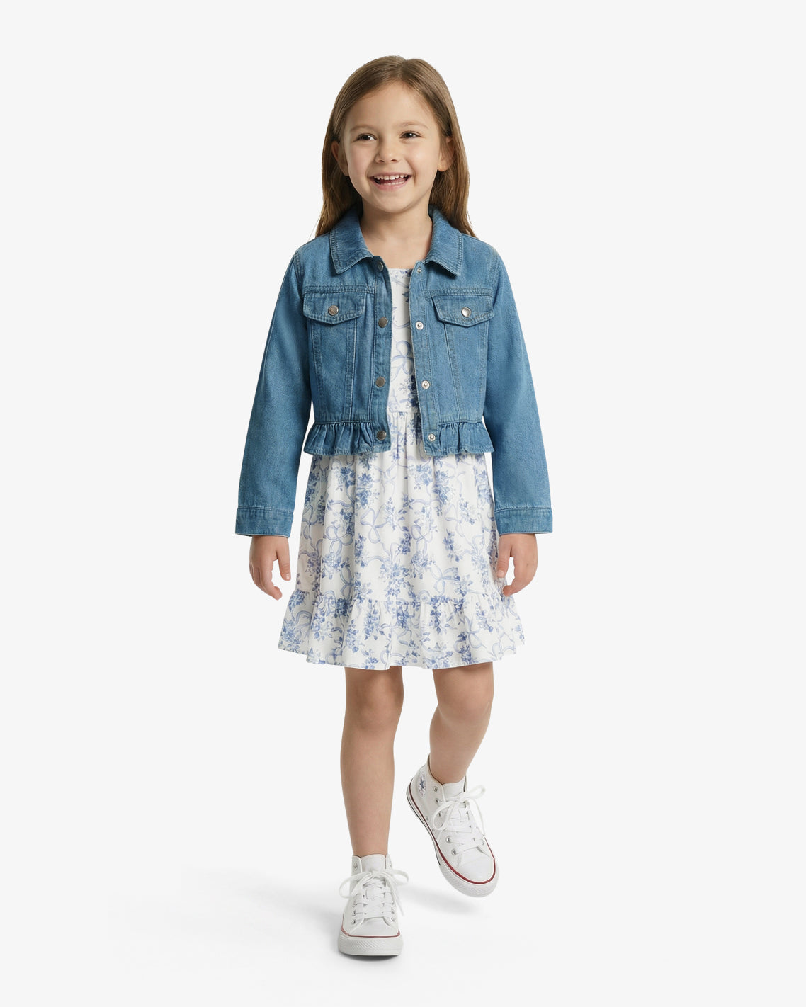 Denim Jacket Floral Dress Set | Color - Blue / 3T