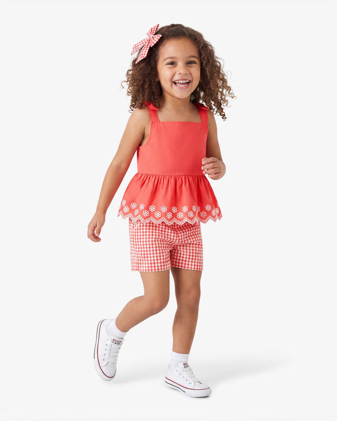 Plaid Short Set with Bow in Red