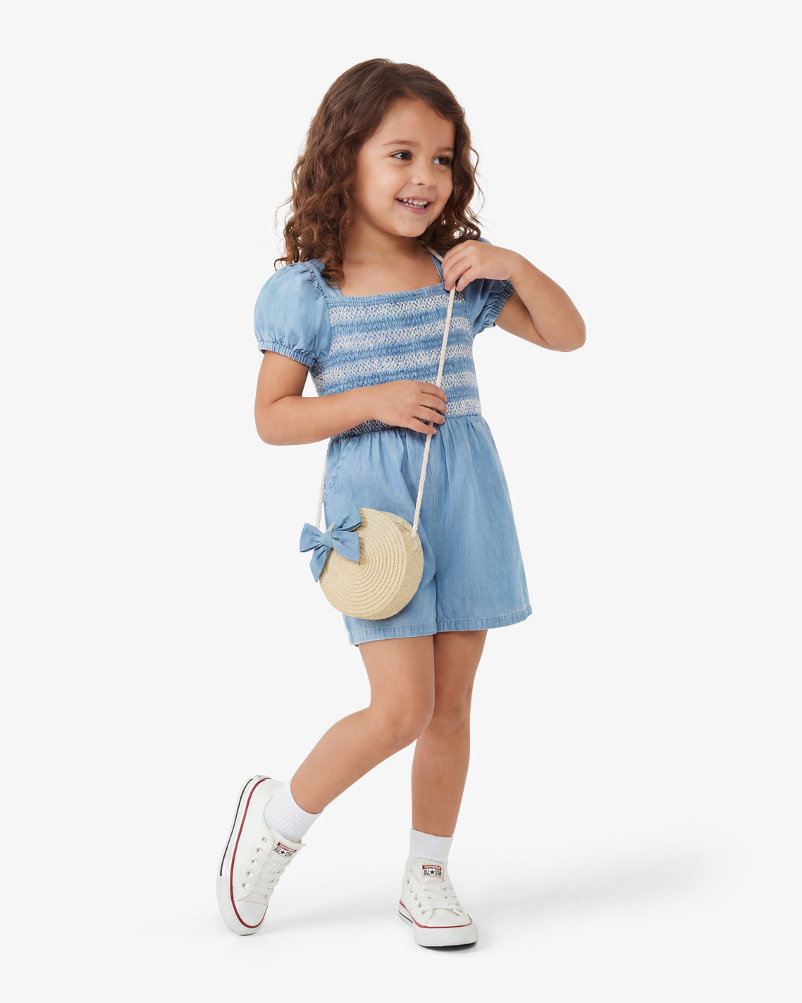 Chambray Romper with Purse