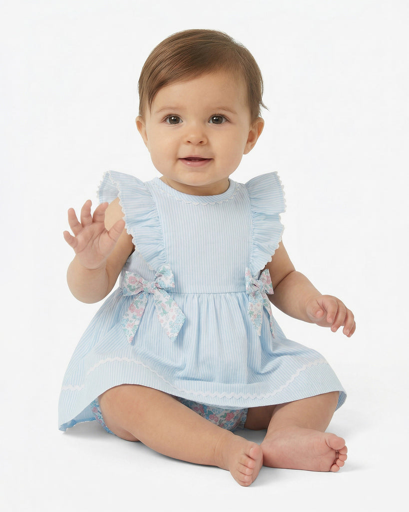 Striped Dress with Diaper Cover in Blue | Color - Blue / 0/3M