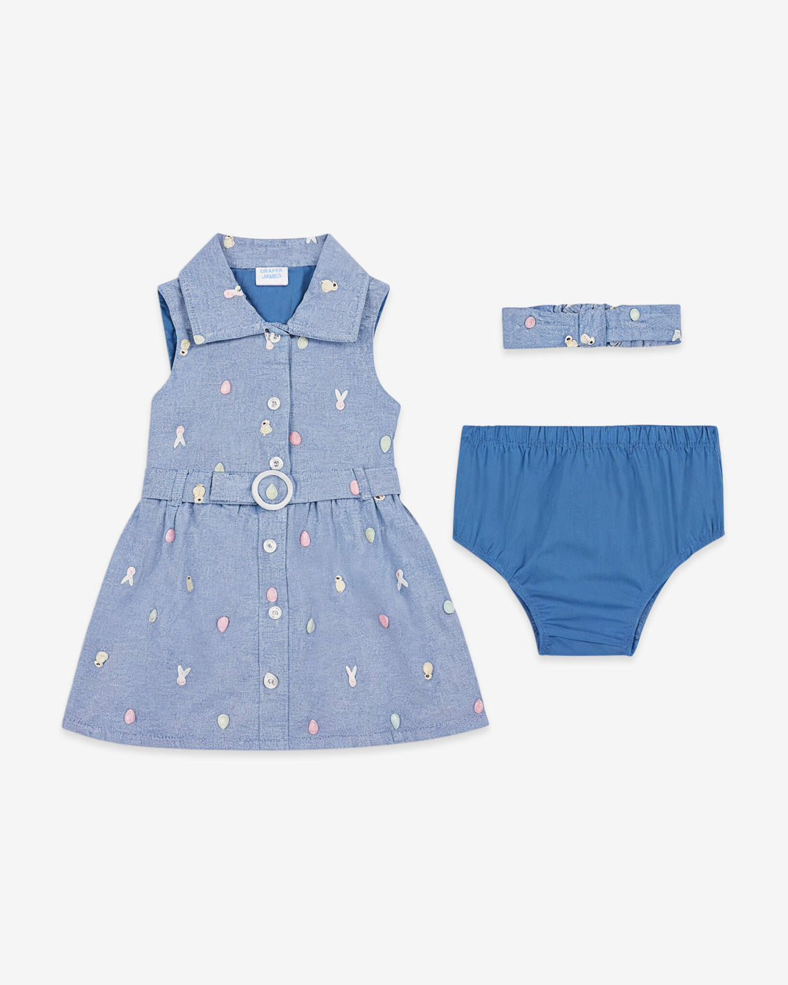 Dress with Headband in Blue Chambray