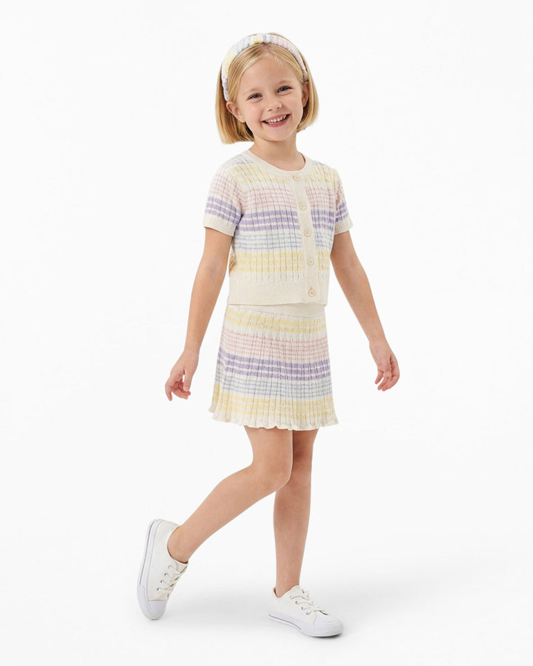 Sweater Knit Skirt Set with Headband in Striped Pastel
