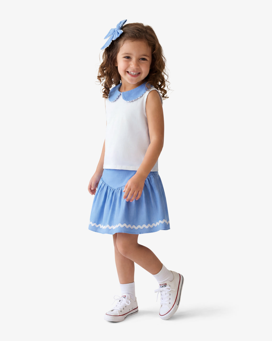 Skort Set with Bow in Blue and White