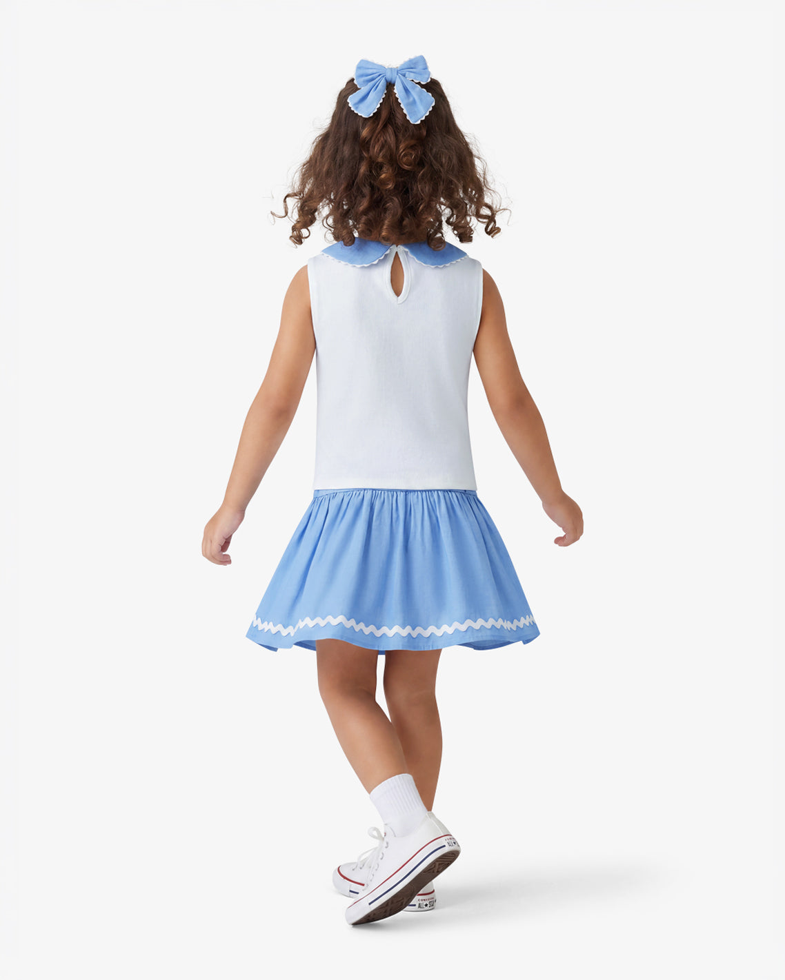 Skort Set with Bow in Blue and White