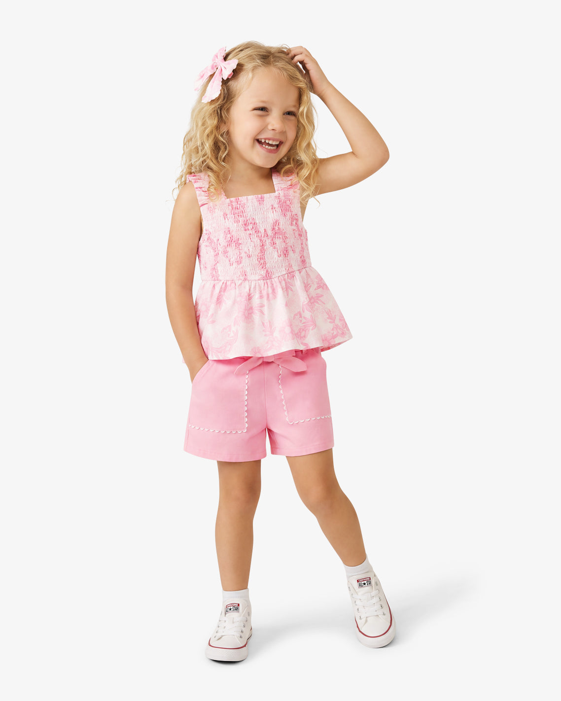 Floral Short Set with Bow in Pink