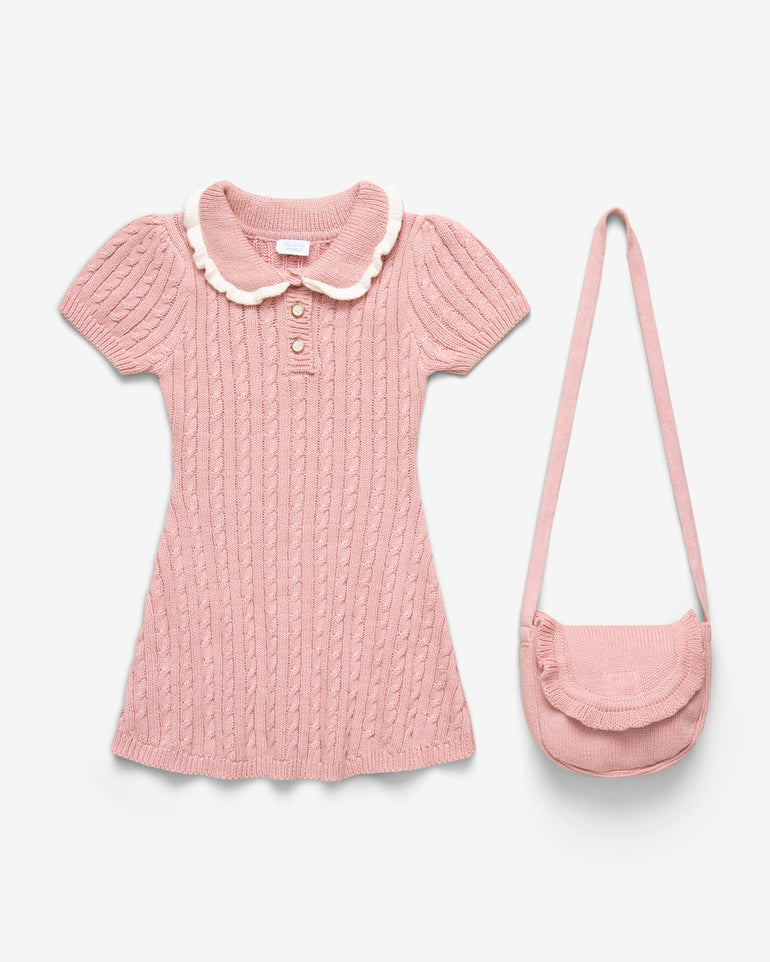 Girls Collared Sweater Knit Dress in Zephyr