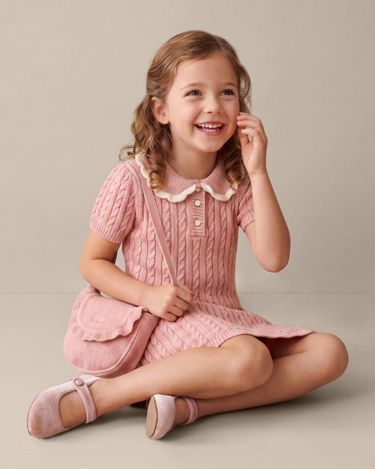 Girls Collared Sweater Knit Dress in Zephyr