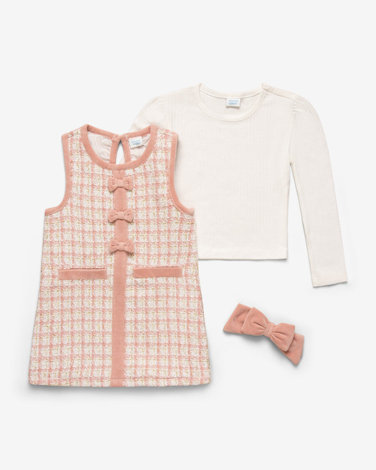 Dress Set in Pink Gingham with Bow