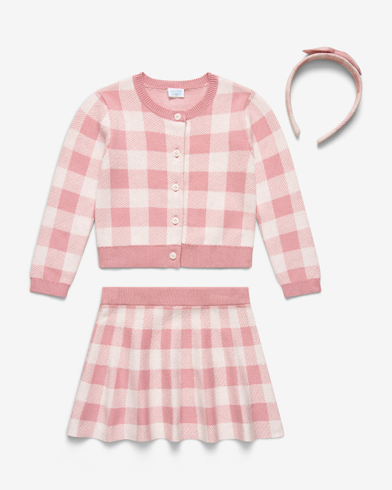 Girls Sweater Knit Cardigan Skirt Set in Zephyr