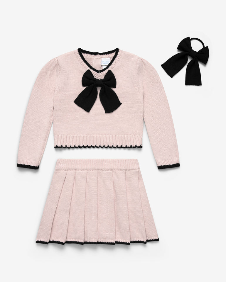 Sweater Knit Skirt Set in Pink with Bow