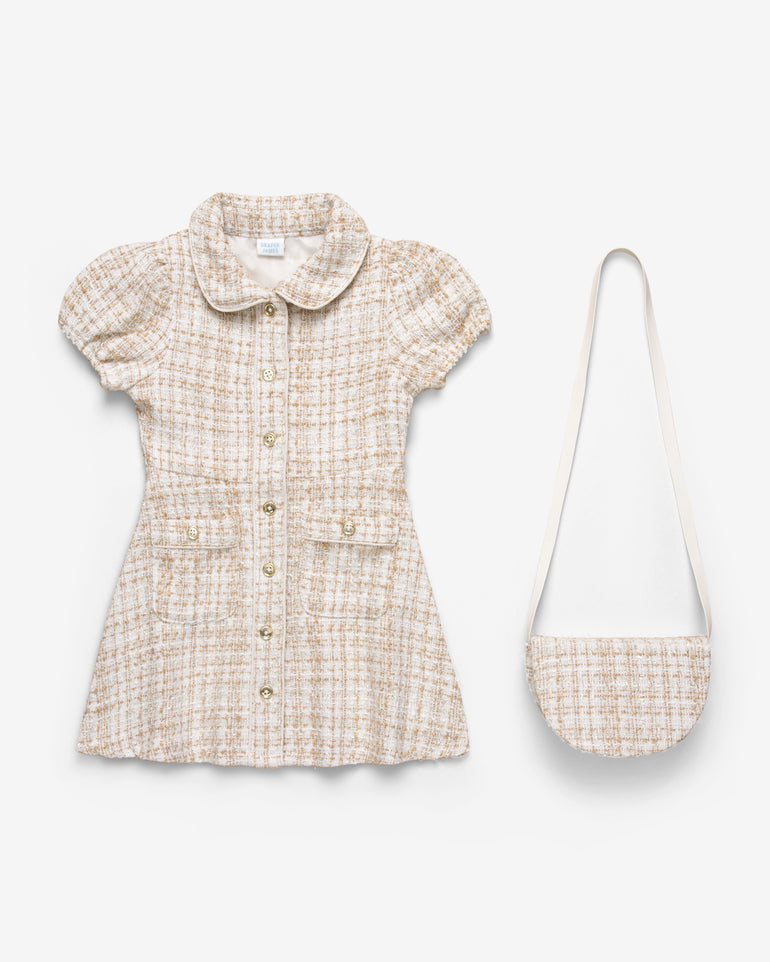 Plaid Dress in Neutral Multi with Purse