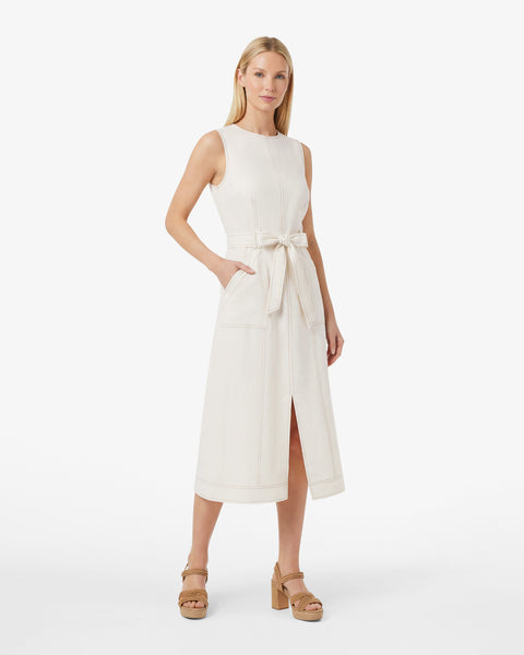 Thea Midi Dress in Linen | Color - White / 12