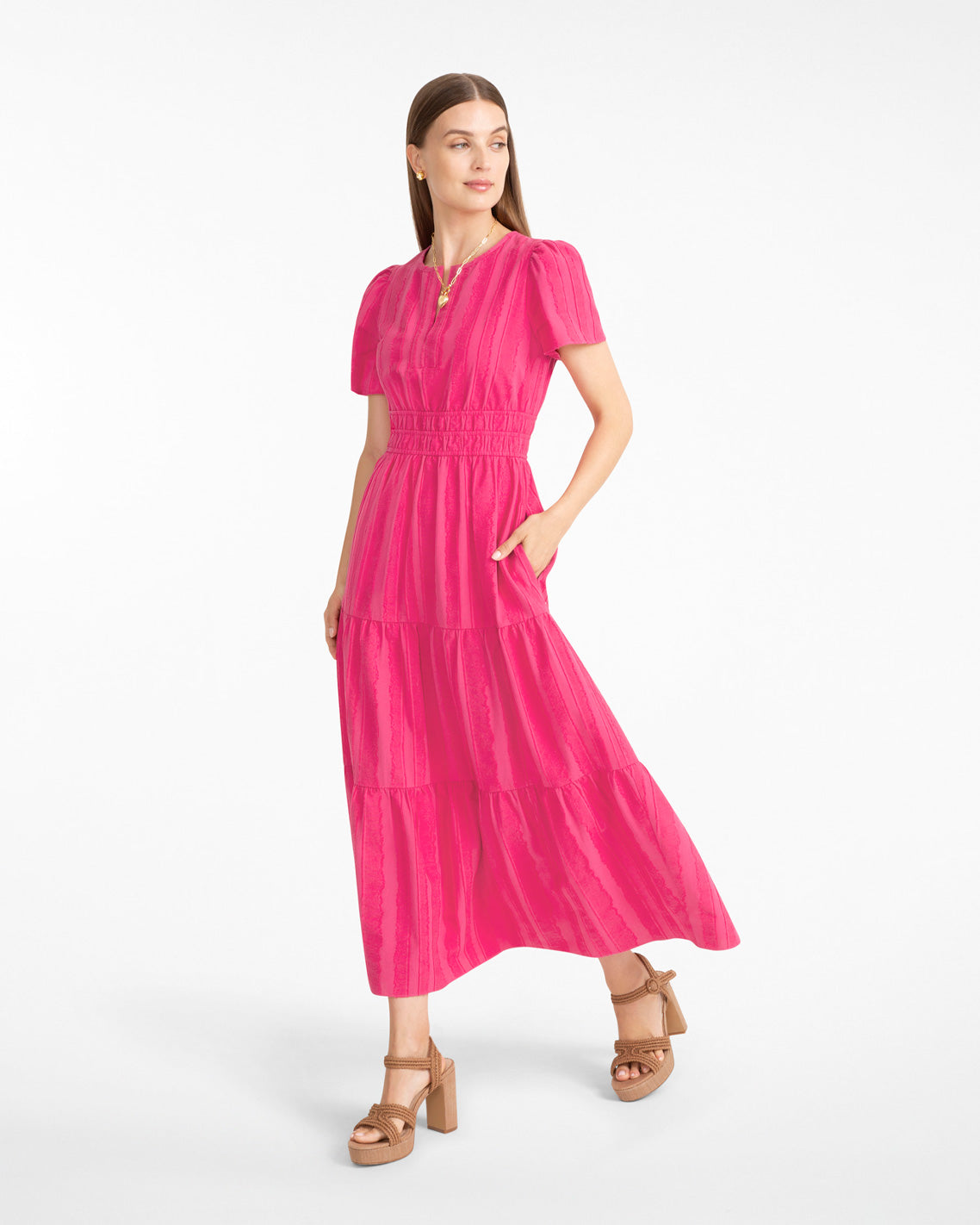 Hollie Midi Dress in Textured Stripe