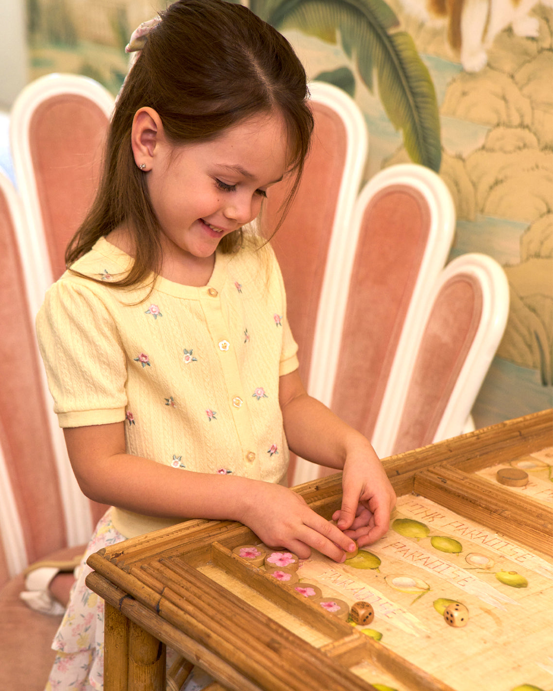 Floral Sweater Knit Skirt Set with Bow in Yellow