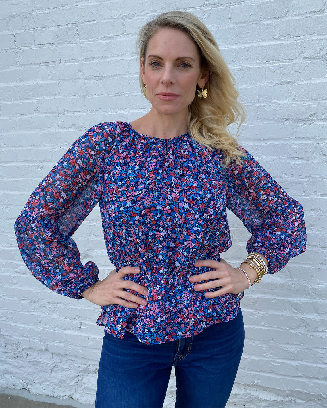 Smocked Waist Top in Spring Ditsy Floral