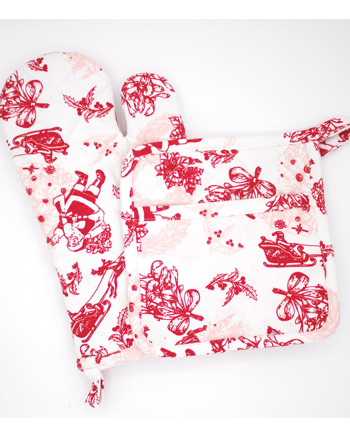 Santa Toile Oven Mitt Set