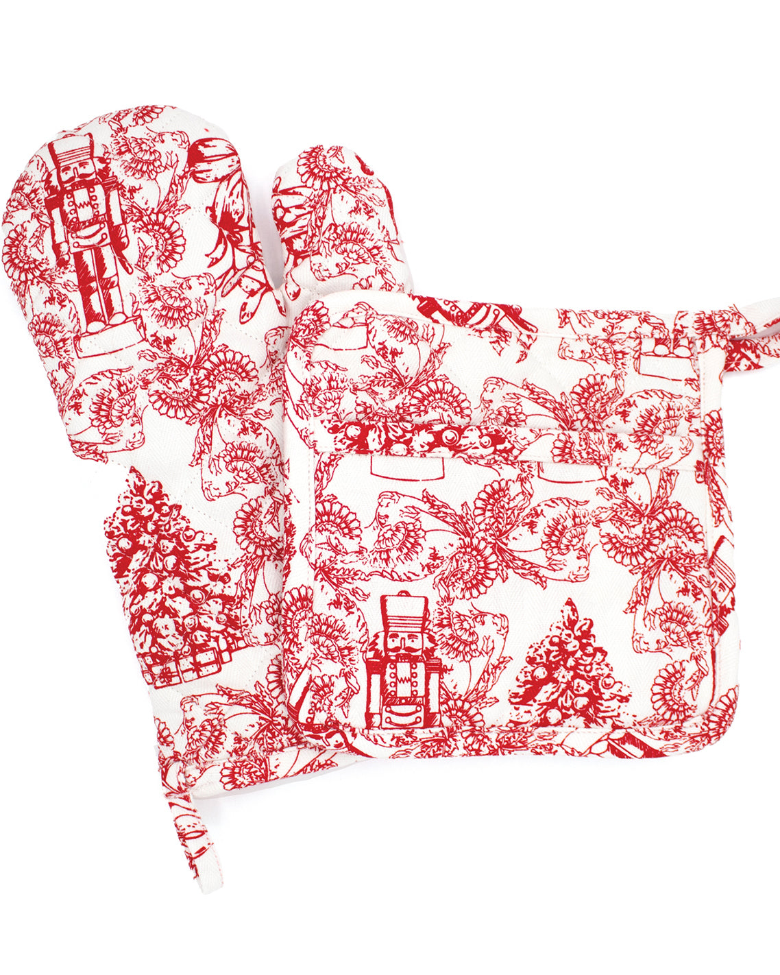 Santa Toile Oven Mitt Set