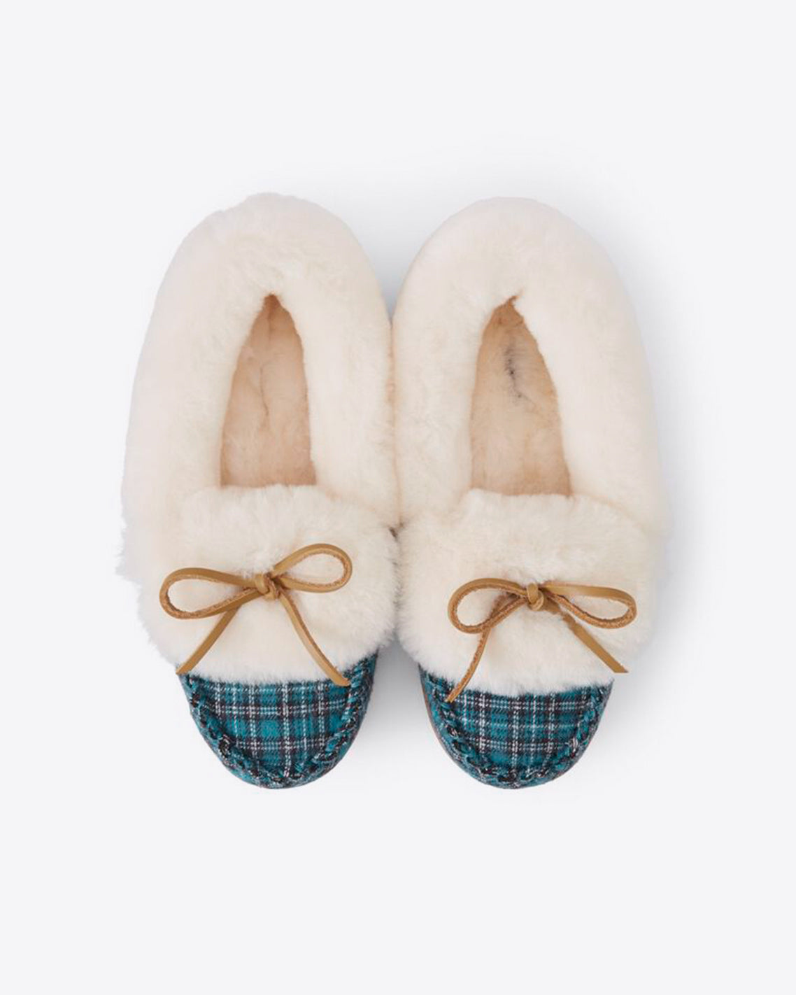 DJ x Lands' End Women's Plaid Shearling Moccasin Slippers