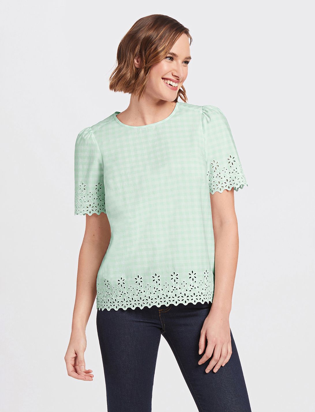 Embroidered Gingham Top