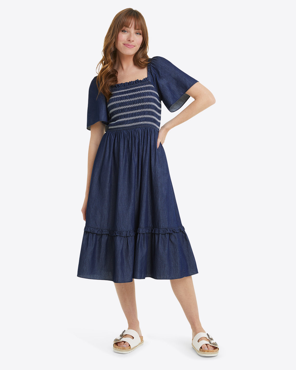 Deana Smocked Dress Dark Wash