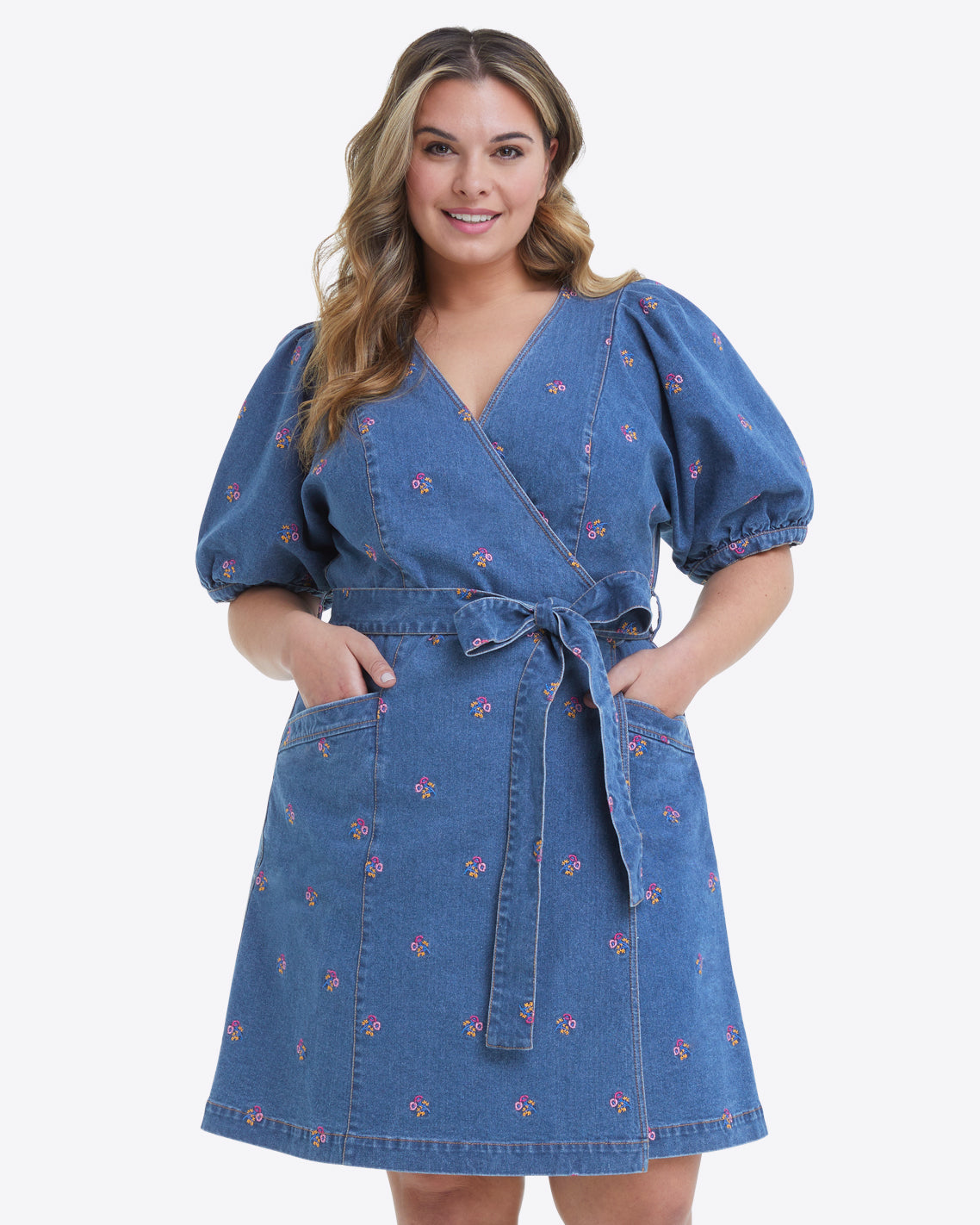 Wrap Dress in Embroidered Posy