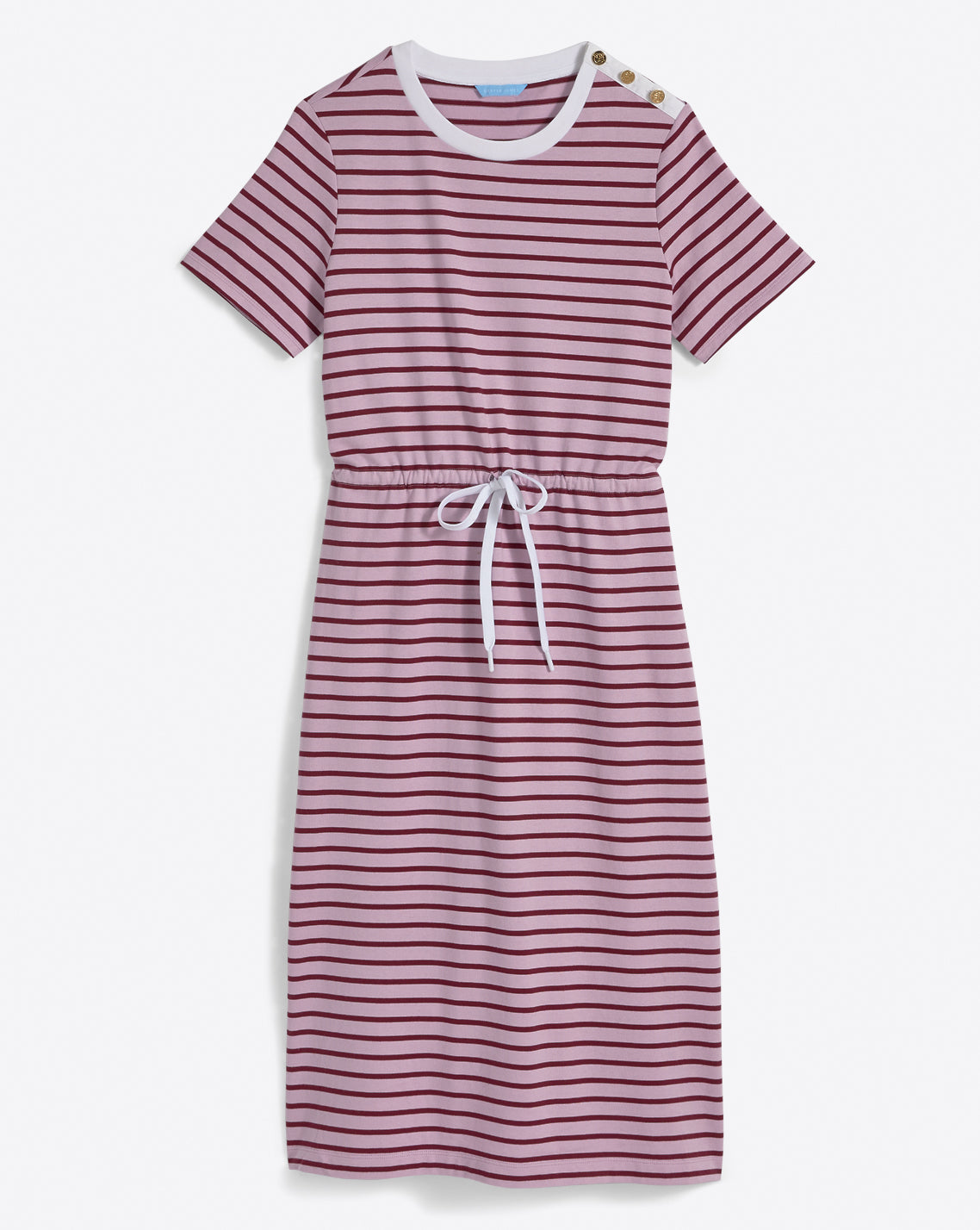 Tie Waist Midi T-Shirt Dress in Dark Pink Mariner Stripe