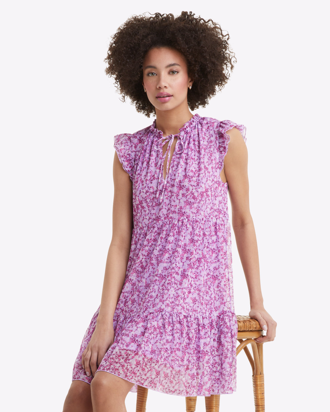 Connie Flutter Sleeve Dress in Lilac Floral