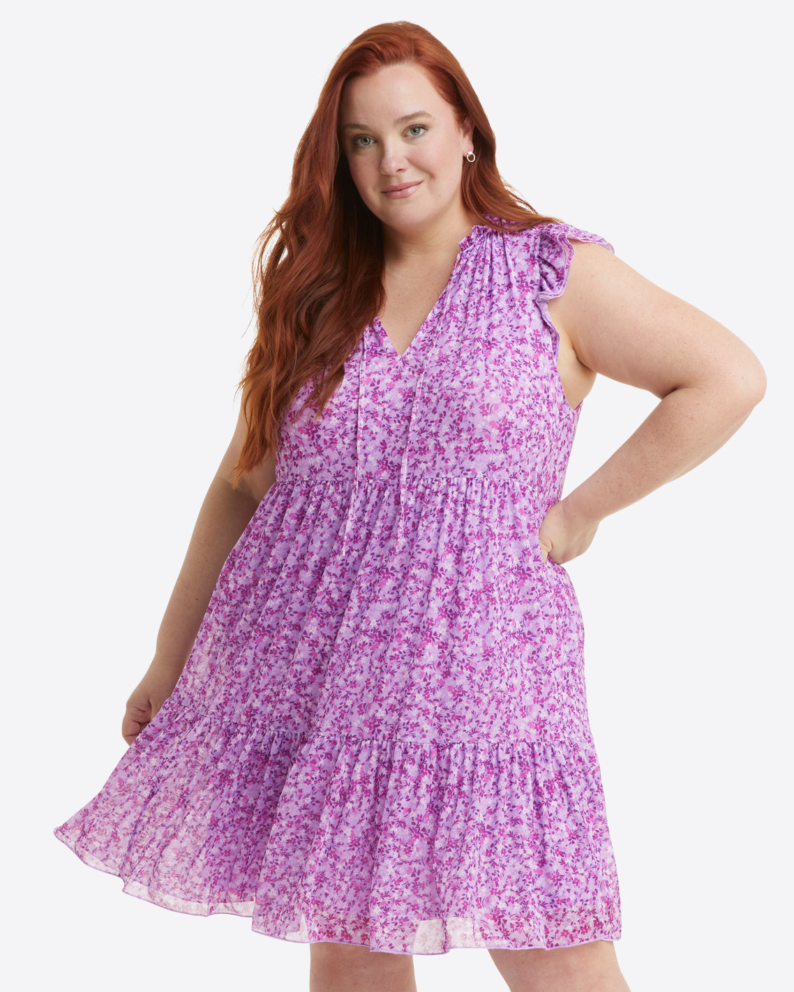 Connie Flutter Sleeve Dress in Lilac Floral