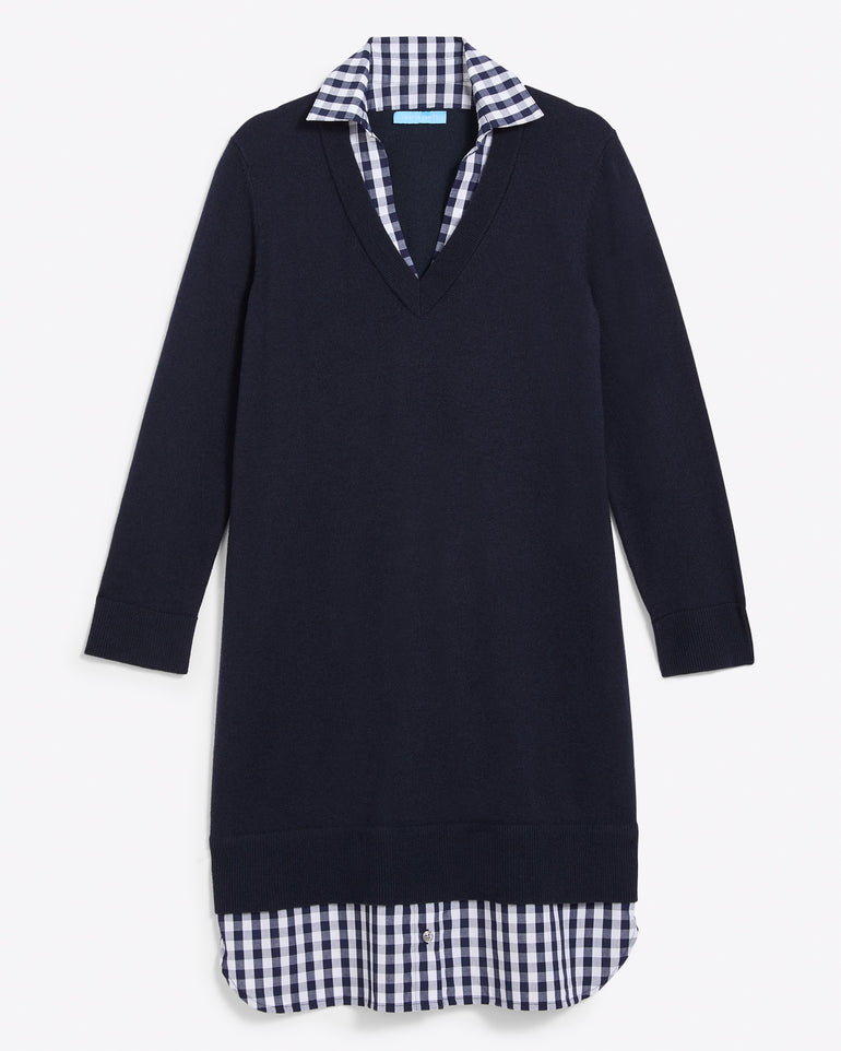 Wool and Cotton Combo Sweaterdress in Navy