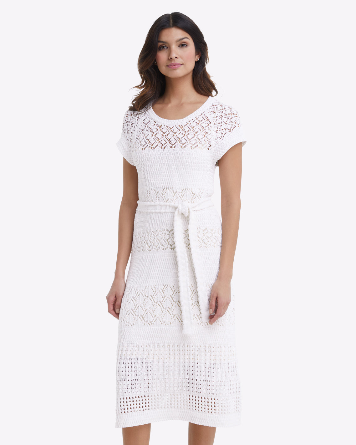 Crochet Midi Dress in White