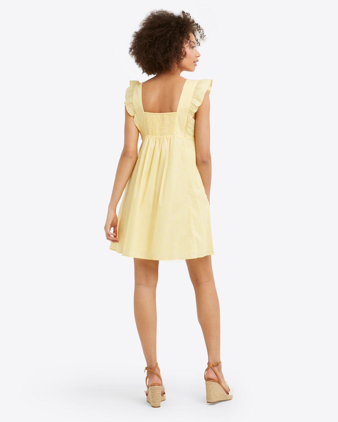 Maddie Embroidered Babydoll Dress in Yellow Stripe