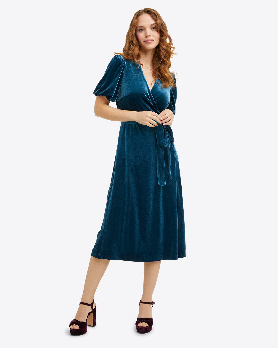 Miranda Wrap Dress in Blue Velvet